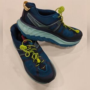 Hoka One One Stinson ATR 5 trail running shoe Size 9 blue and teal colorway
